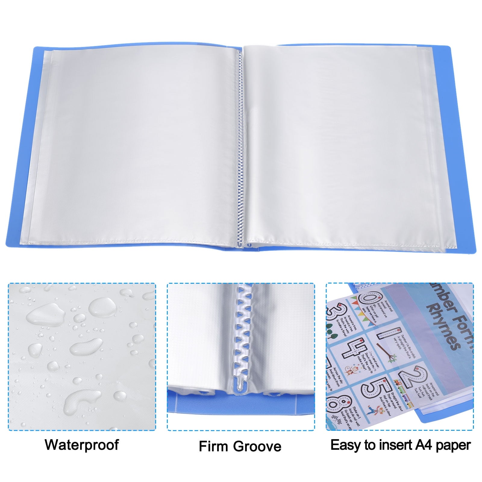 Uxcell 11.6 x 8.3'' Portfolio Binder Folder, 100 Pages Presentation Book with Clear Plastic Protector Sleeve, Light Blue