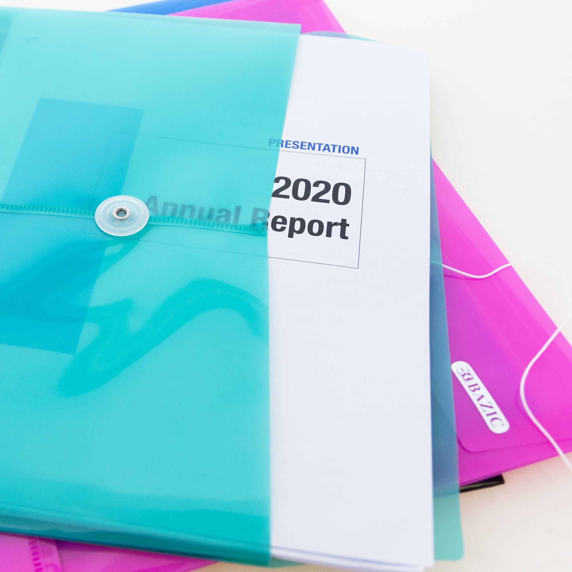 BAZIC Poly Envelope Binder Pocket Folder, 3 Hole Punched, Clear Letter A4 Size Document Folder (5/Pack), 1-Pack