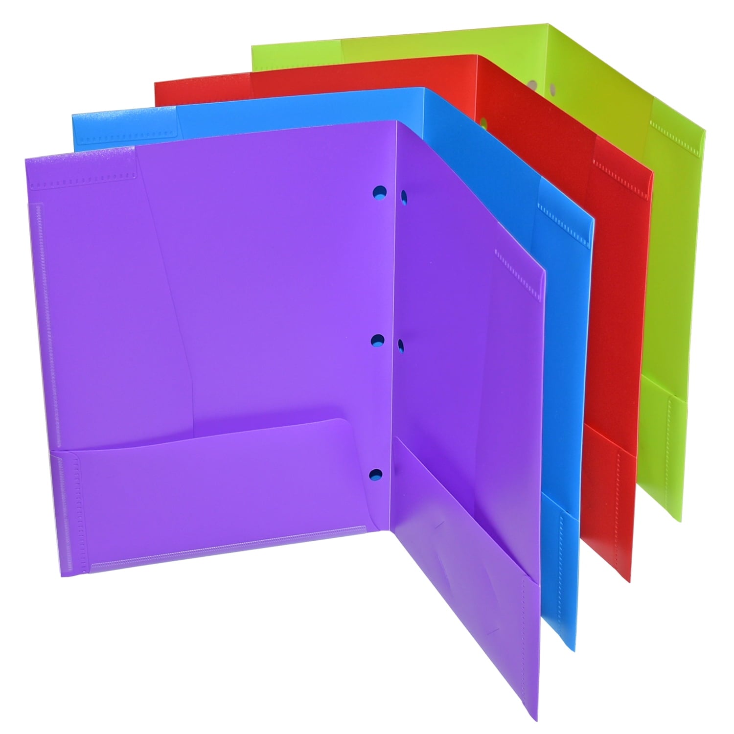 RYWESNIY 4 Pocket Plastic Folders ,3 Hole Punch,Letter Size, Assorted Colors, 4 Pack