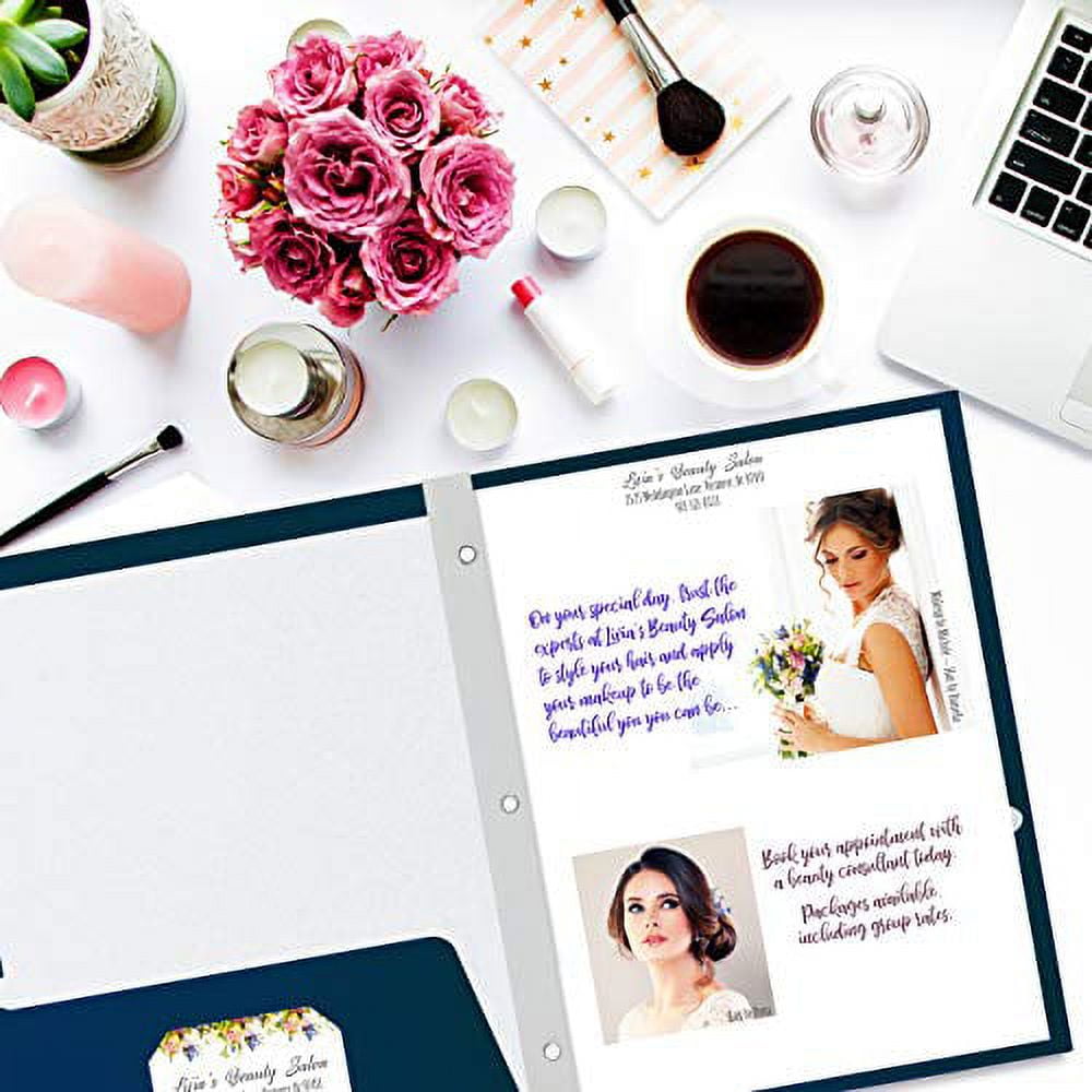 2 Pocket Glossy Navy Blue Paper Folders with Prongs, by Better Office Products, Letter Size, High Gloss Navy Blue Paper Portfolios with 3 Metal Prong Fasteners, Box of 25 Glossy Dark Blue Folders