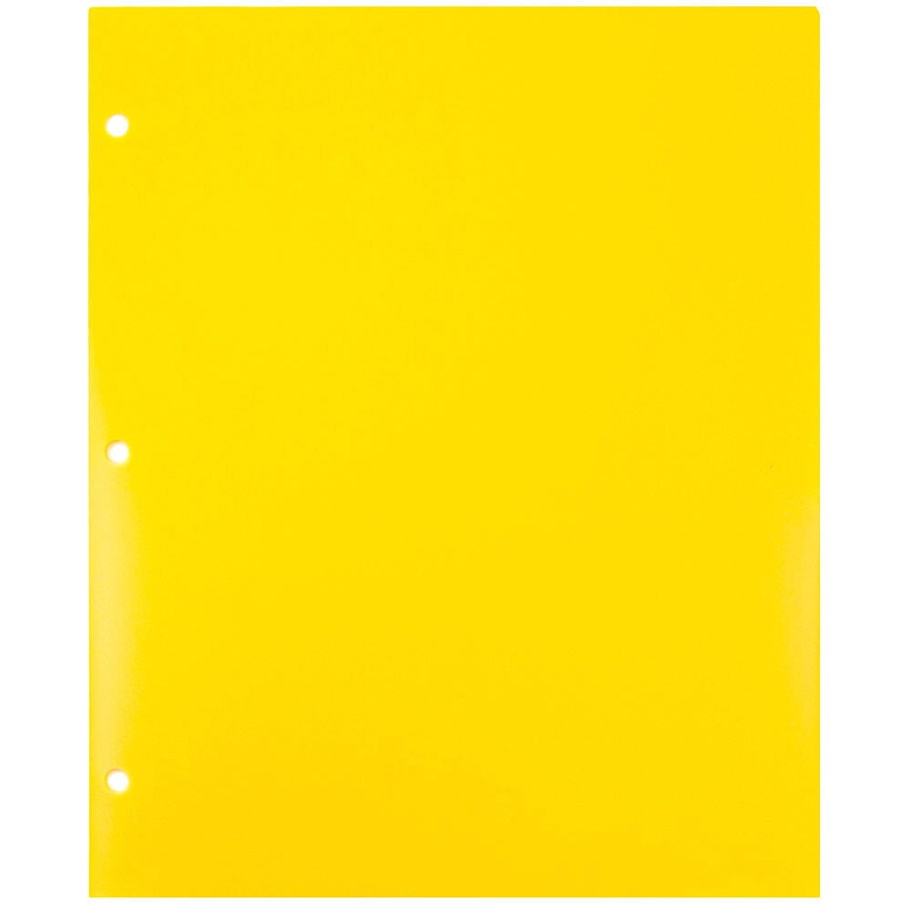 JAM Paper Heavy Duty Plastic 3 Hole Punch Pocket Folders, Extra Tough, Yellow, Bulk 48/Pack
