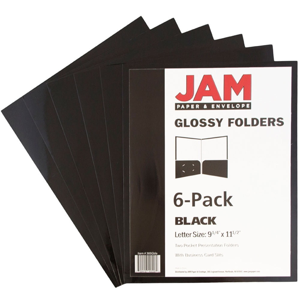 JAM Paper Glossy Two Pocket Folders, Black, 25 per Pack
