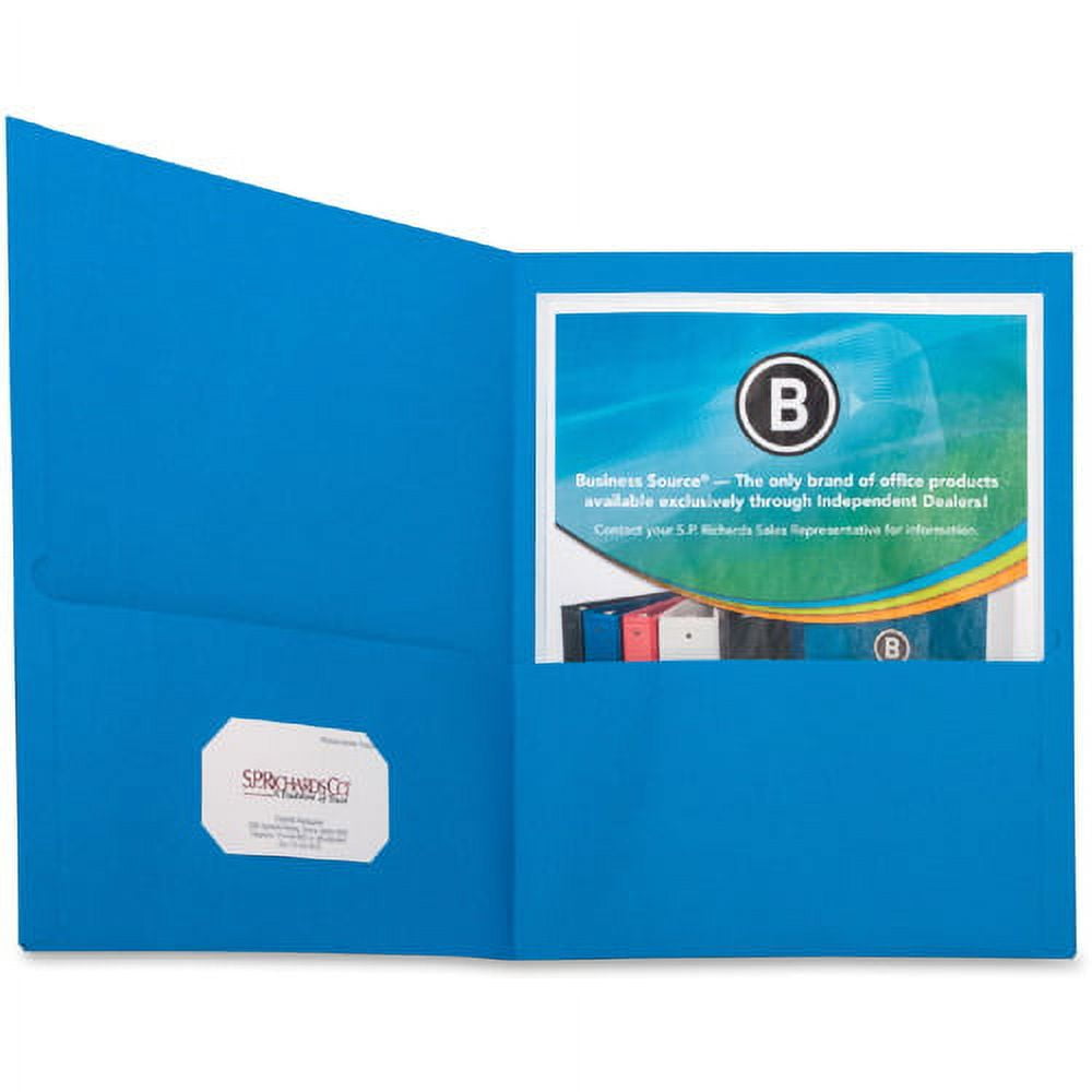 Business Source Two-Pocket Folders Letter - 8 1/2" x 11" Sheet Size - 125 Sheet Capacity - 2 Internal Pocket(s) - Paper - Assorted - 2.20 lb - Recycled - 25 / Box