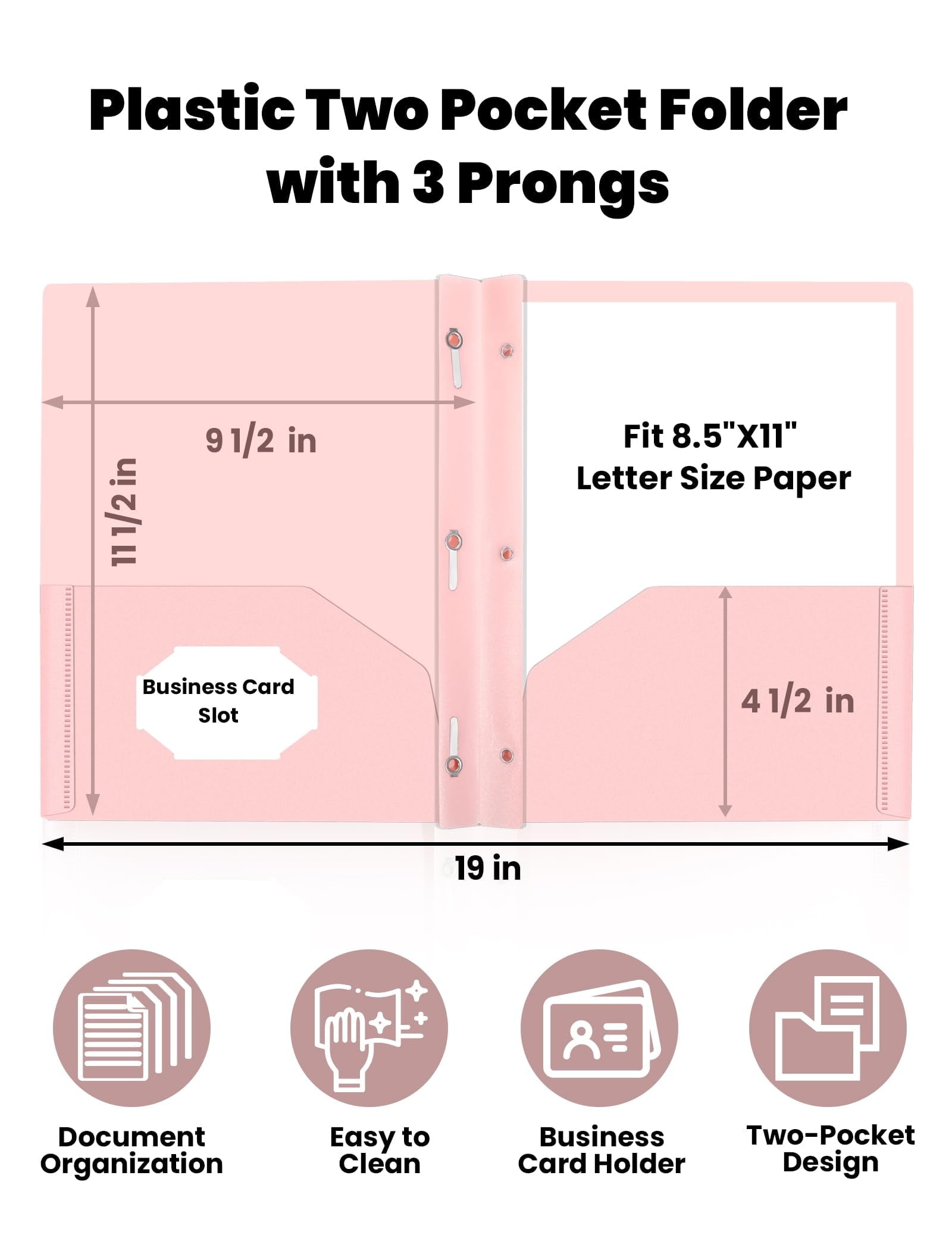 SUNEE 3-Prong Plastic Folders with Pockets 6 Color Heavy Duty Two Pocket Folder Business Card Holder for Work Home (Pastel Colors)