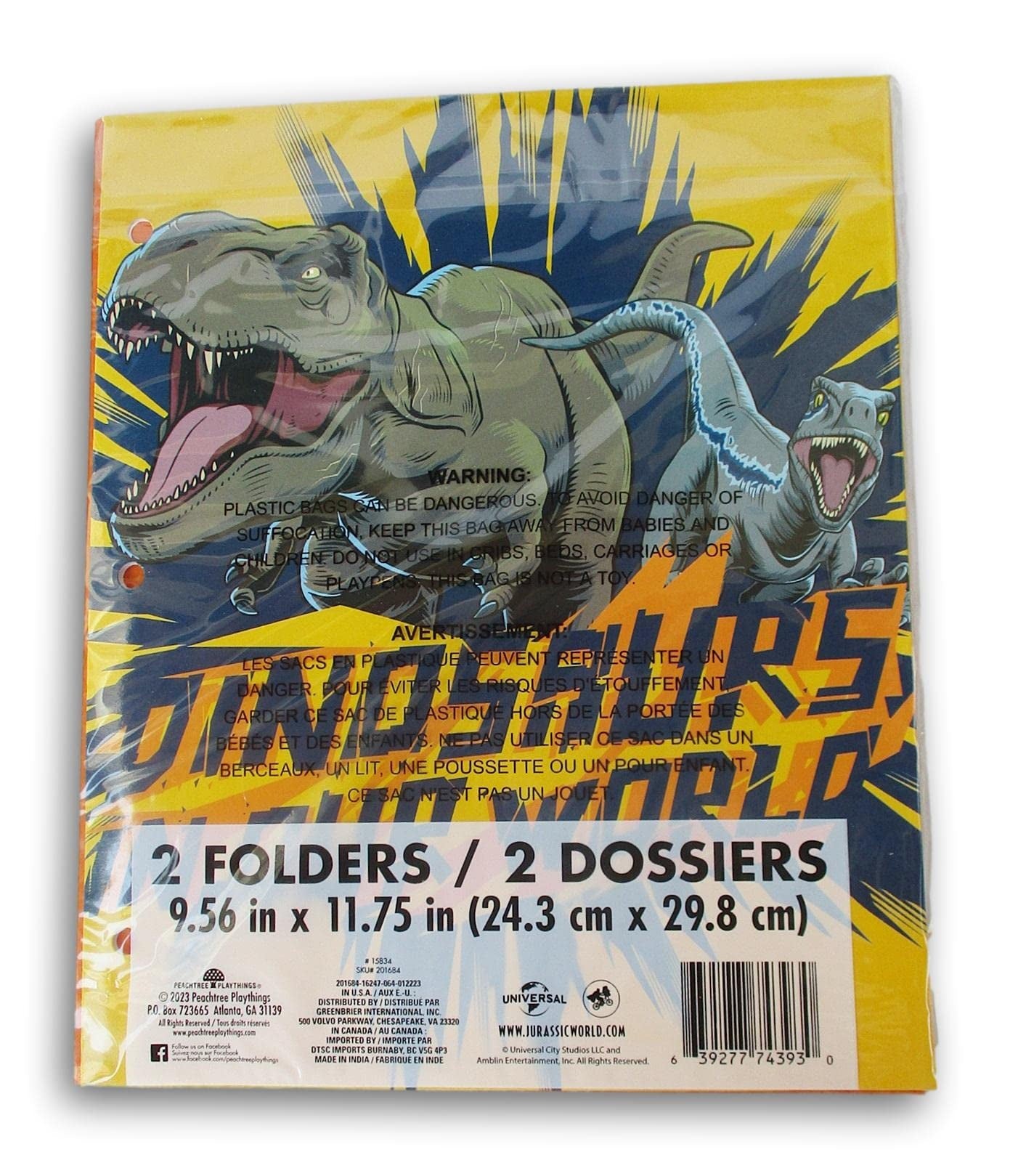 Jurassic World Dinosaurs Folders - Set of Two 3-Hole 2-Pocket Portfolio Folders