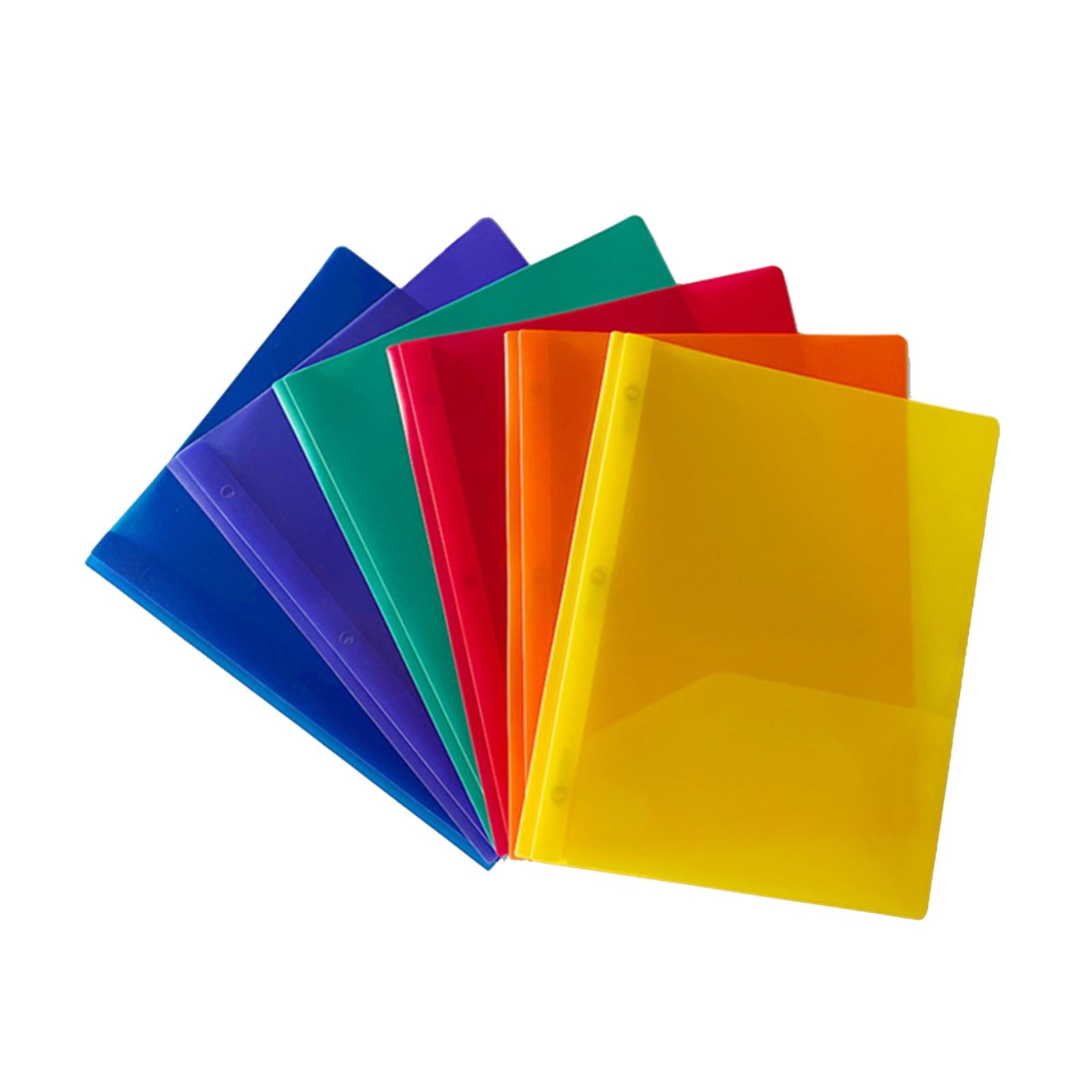 6 Pack Multicolor Plastic Folders with Pockets and Prongs, 2 Pocket Heavy Duty Plastic Folders with Prongs and Brads for School, Office, Home, and Work, Back to School Supplies, 9.37x11.6"