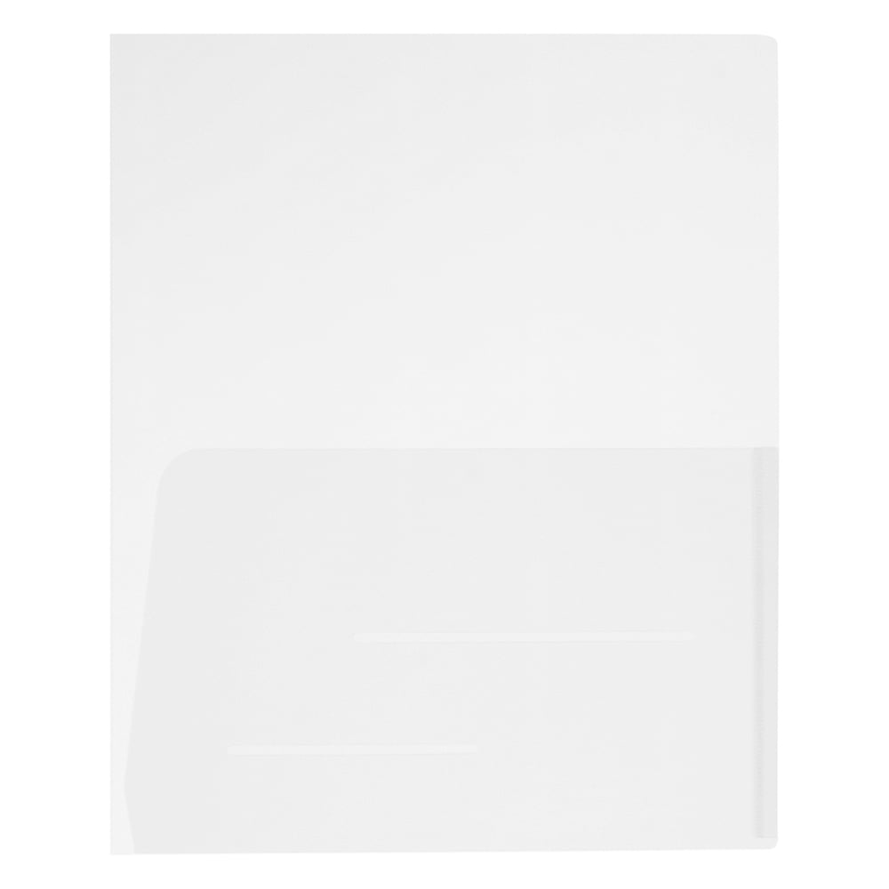JAM Paper Plastic Regular Weight Folders, Clear, 6 per Pack, Two Pocket