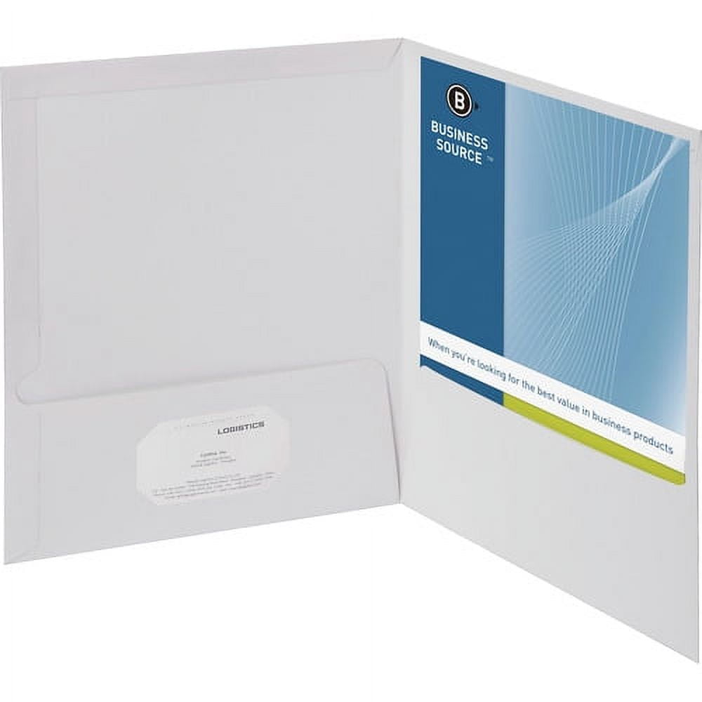 Business Source Laminated Cover 2-pocket Portfolio Letter - 8 1/2" x 11" Sheet Size - 100 Sheet Capacity - 2 Internal Pocket(s) - White - 25 / Box