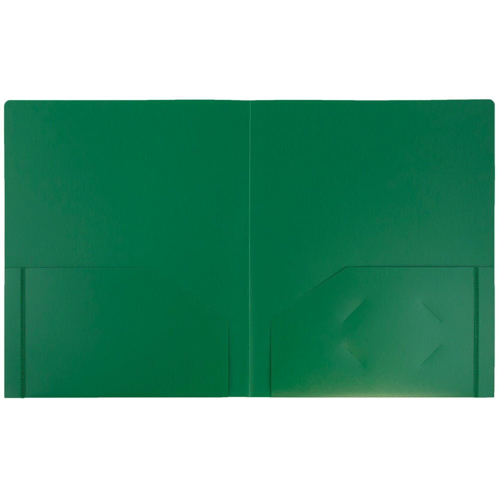 JAM Paper Heavy Duty Plastic 2 Pocket Extra Tough School Folders, Green, Bulk 144/Box