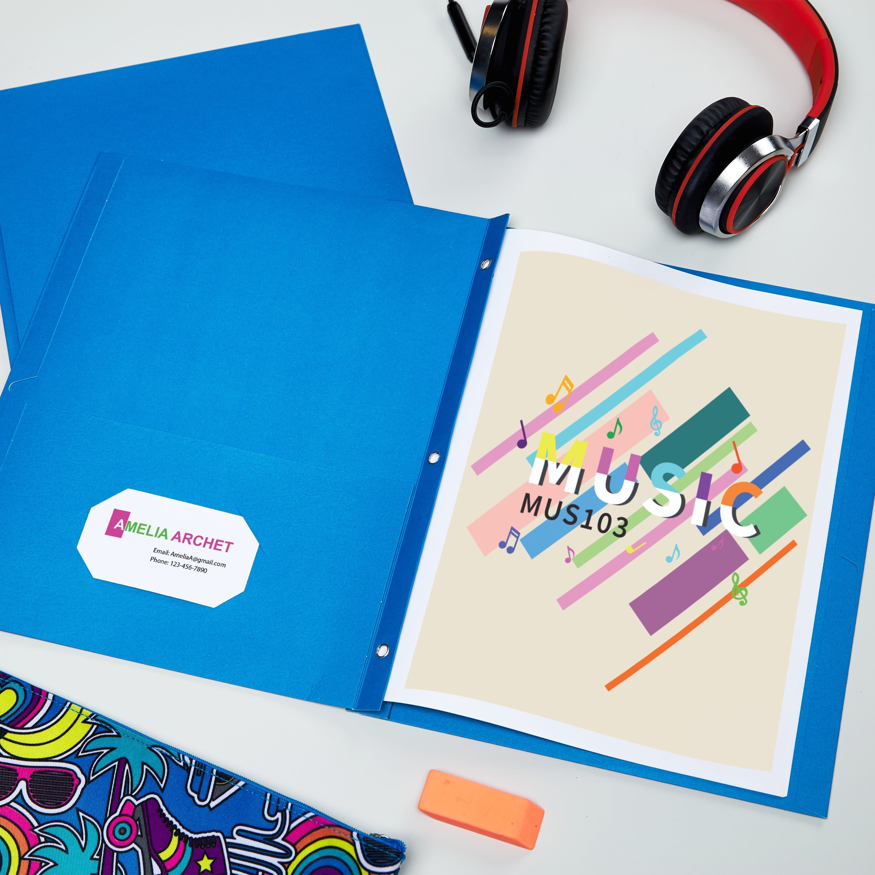 Two Pocket Folders with 3 Prong Fasteners, 25 Blue Folders (47976)