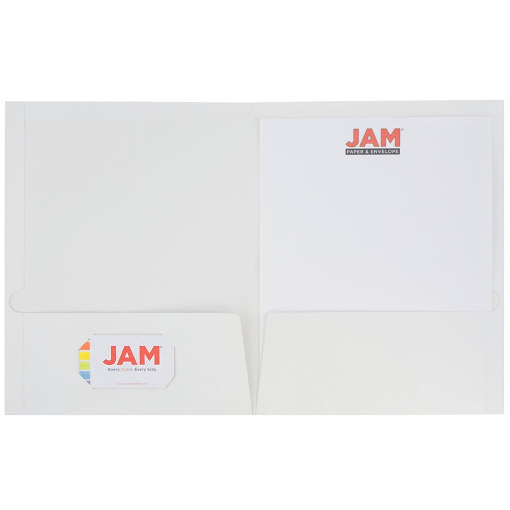 JAM Paper Laminated Two Pocket Glossy Folders, White, Bulk 50/Box