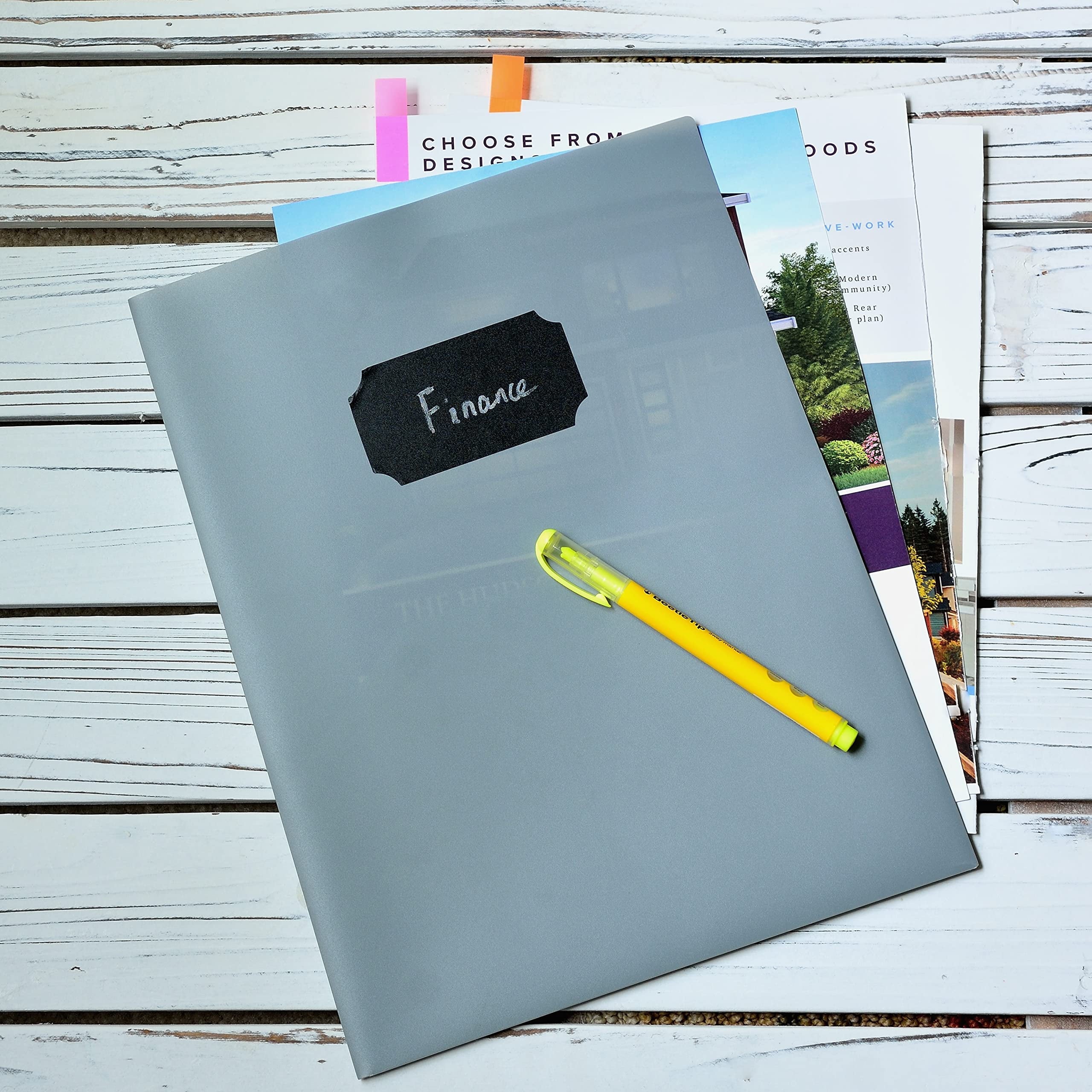 Youngever 6 Pack Heavy Duty Plastic Two Pocket Folders, Heavy Duty Plastic 2 Pocket Folder (Grey)