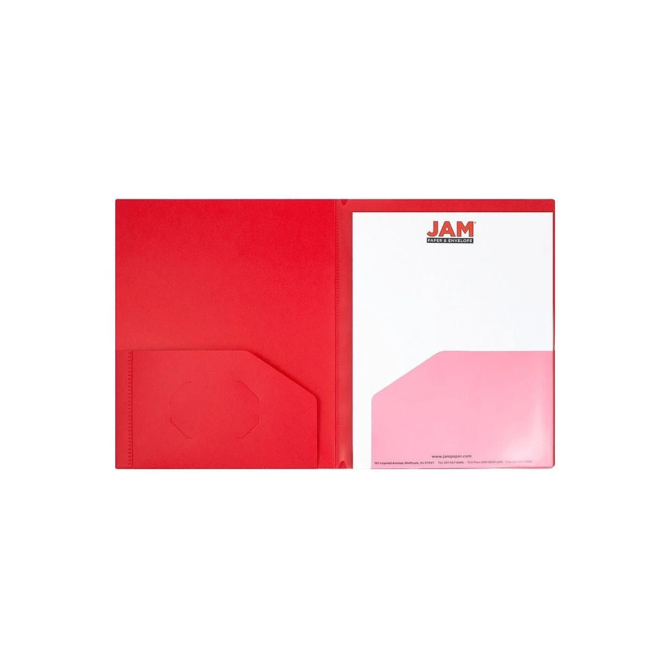Jam Paper Heavy Duty Plastic Multi-Pocket Folders 10 Pocket Organizer Red