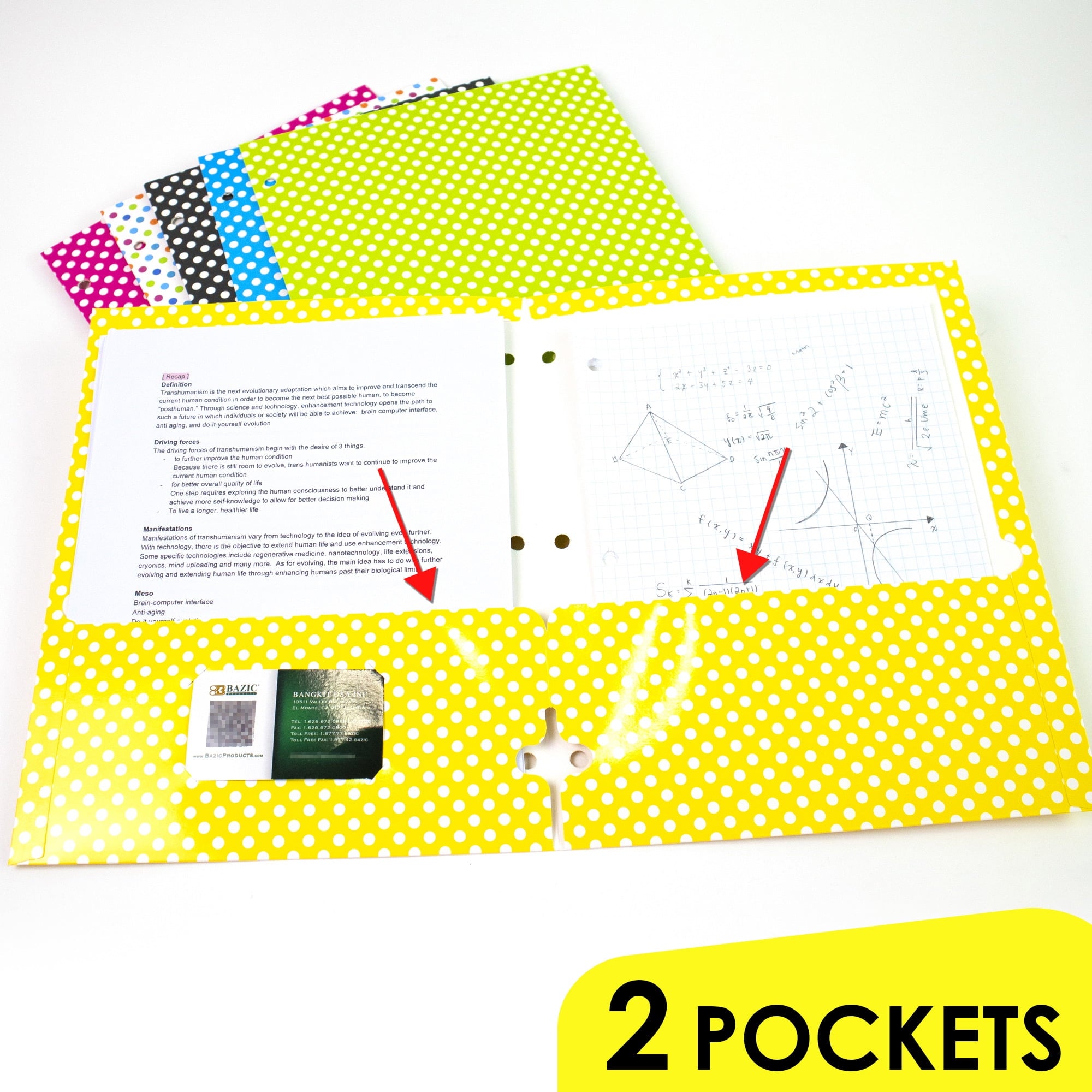 BAZIC 2 Pockets Paper Folder, Polka Dot Portfolio, Document Folders, 6-Pack