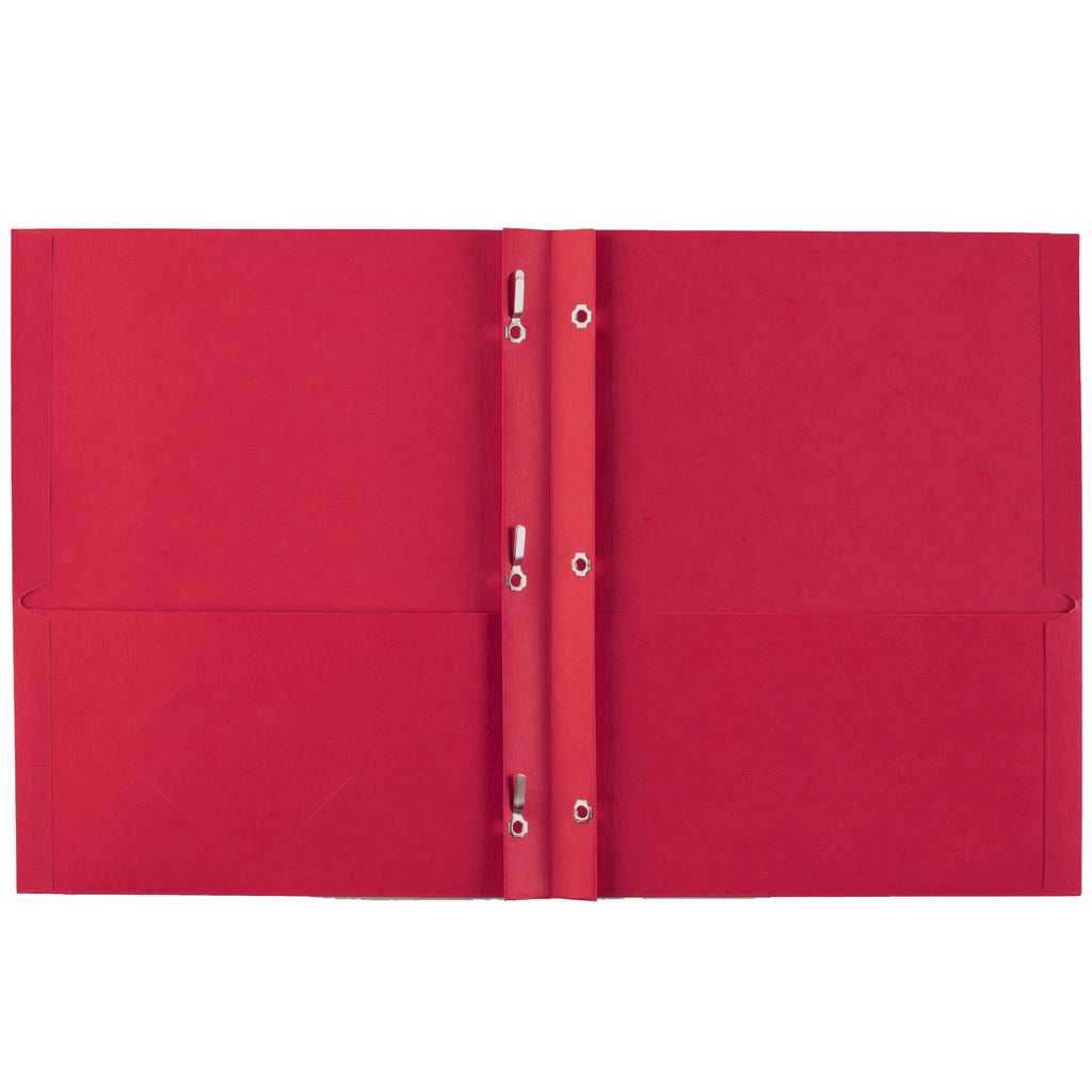 Two Pocket Folders with 3 Prong Fasteners, 25 Red Folders (47979)