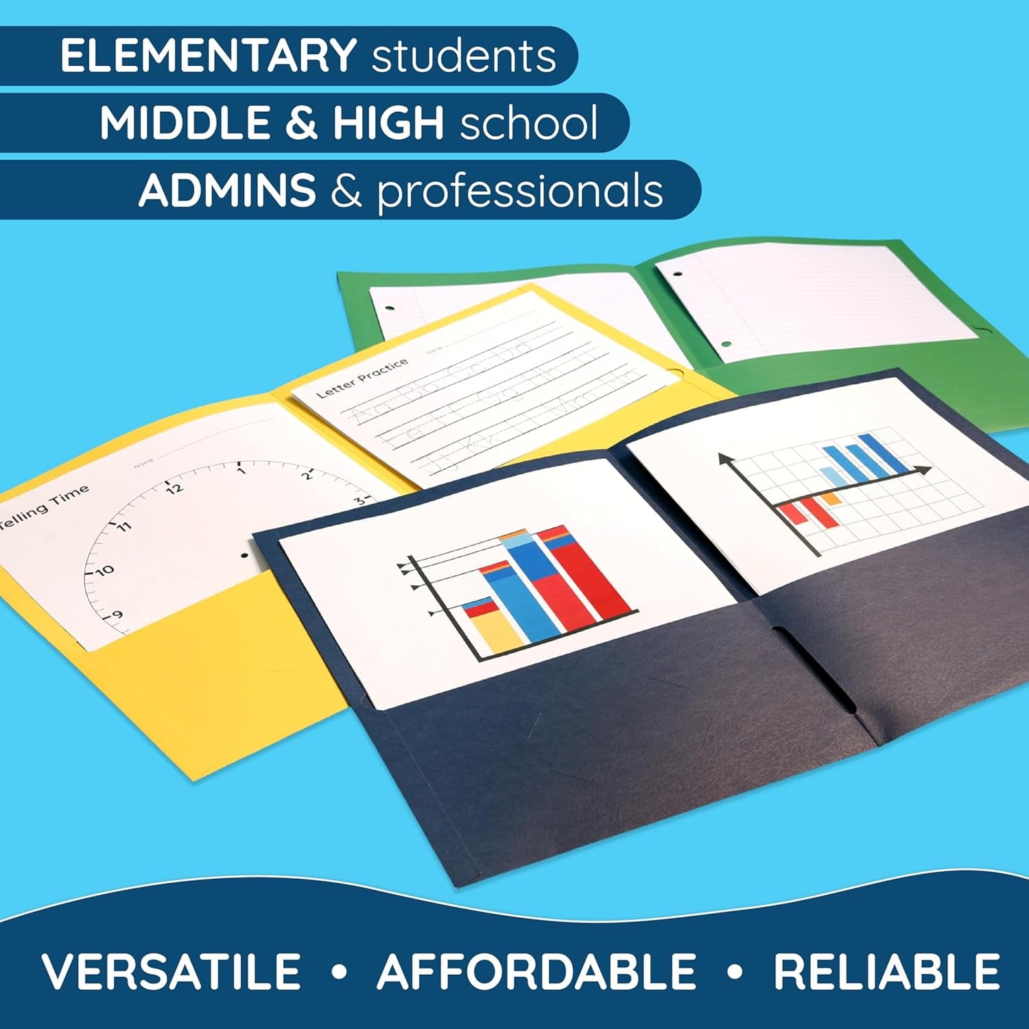 100 Pack Paper 2 Pocket Folders Bulk, Double Pocket Folders Bulk, Our Folders with Pockets are designed for office and classroom use, Folders with Pockets