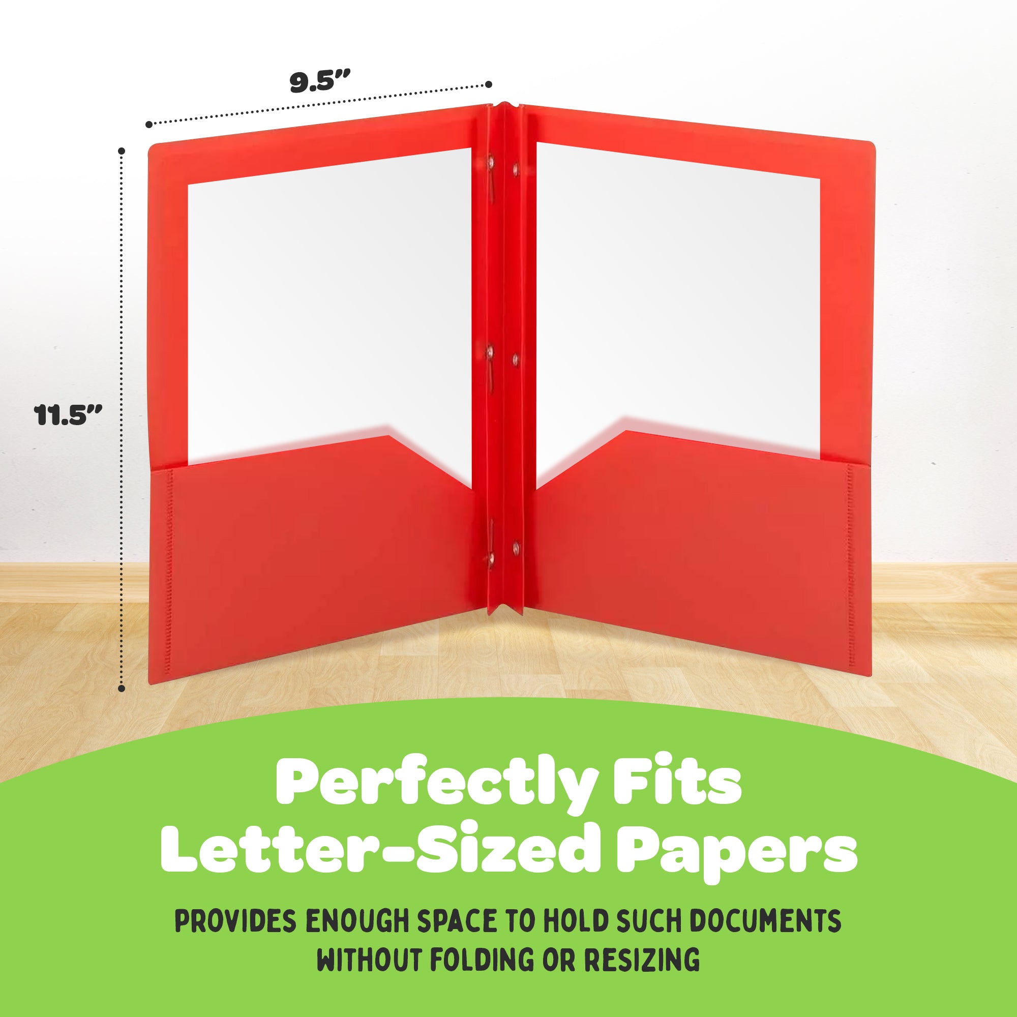 2 Pocket Multicolor Plastic Folders with Prong Fasteners, Black, Red, Green, Blue, Yellow, Orange, 6 Pack Plastic Folders