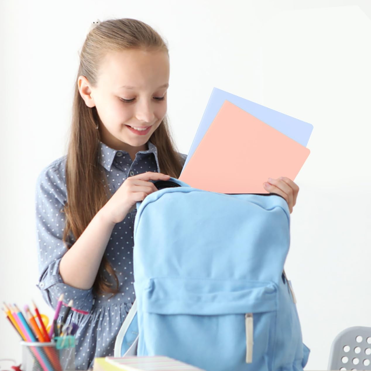 6 Pack Plastic Folders with Pockets, 6 Color Heavy Duty Two Pocket Folder with Business Card Holder for Office High School Business Resume