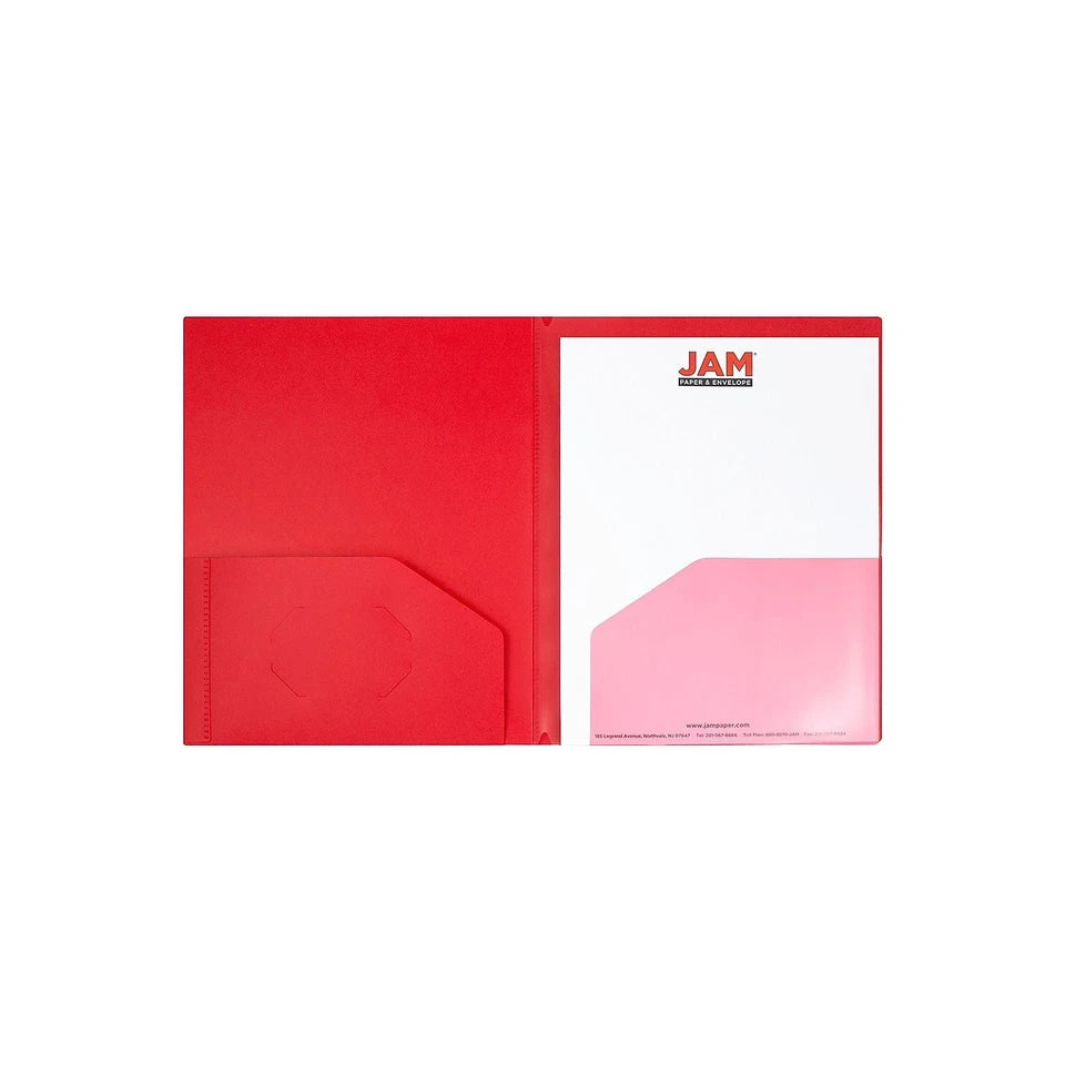 Jam Paper Heavy Duty Plastic Multi-Pocket Folder 10 Pocket Organizer Red