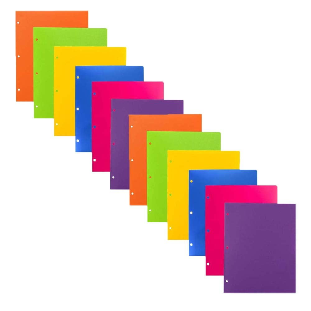 JAM Paper Plastic Heavy Duty 3 Hole Punch Pocket Folders, Assorted Fashion Colors, 12 Pack