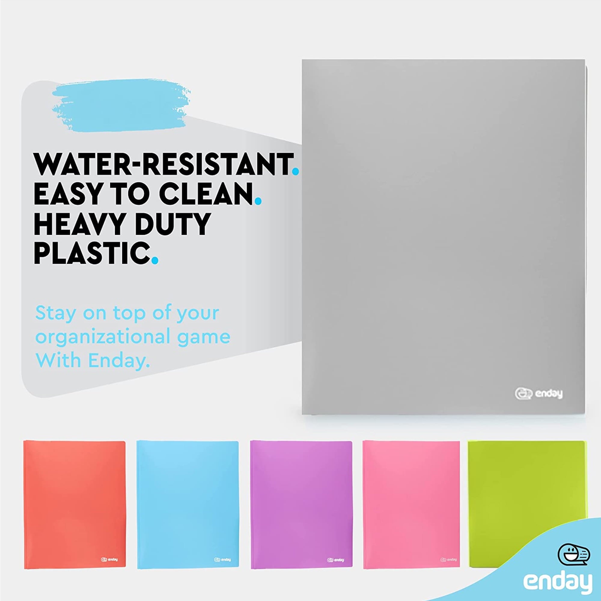 Enday Folder with Pockets and Prongs 2 Pocket Portfolio Folder for School and Office Gray