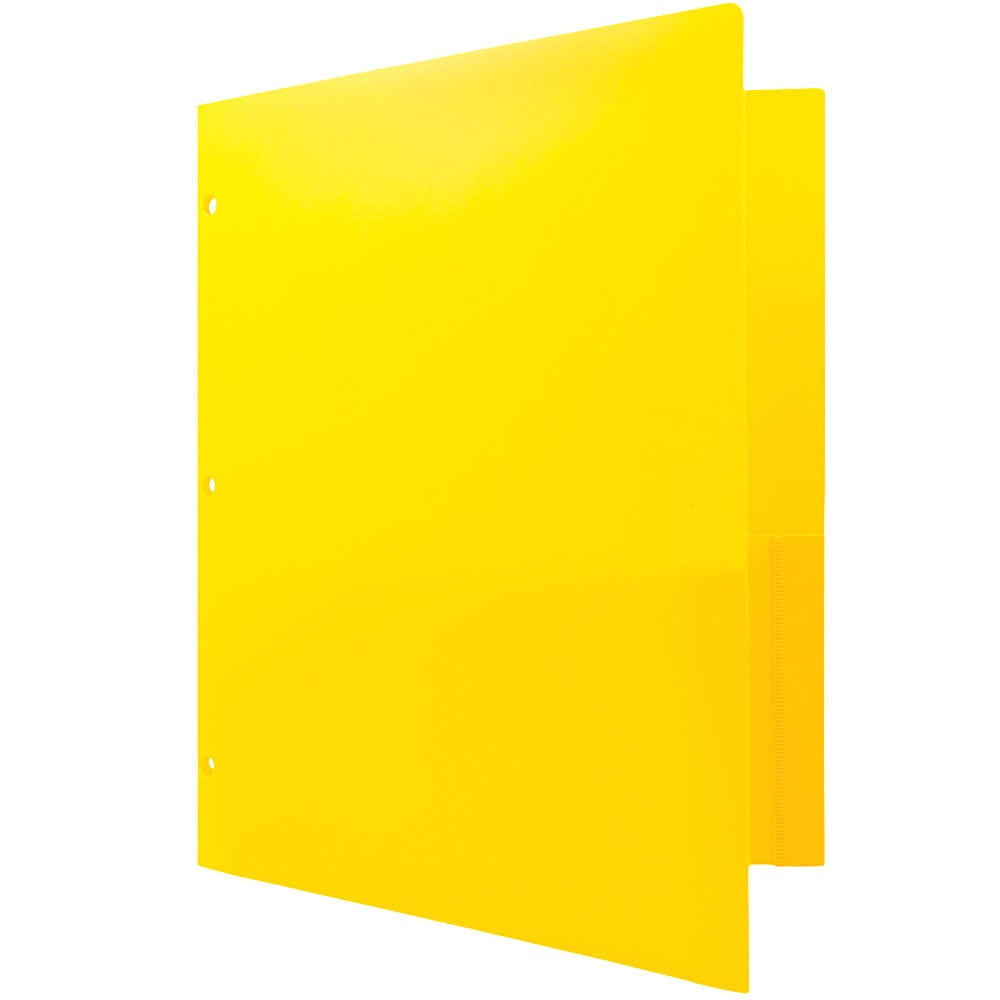 JAM Paper Heavy Duty Plastic 3 Hole Punch Pocket Folders, Extra Tough, Yellow, Bulk 48/Pack