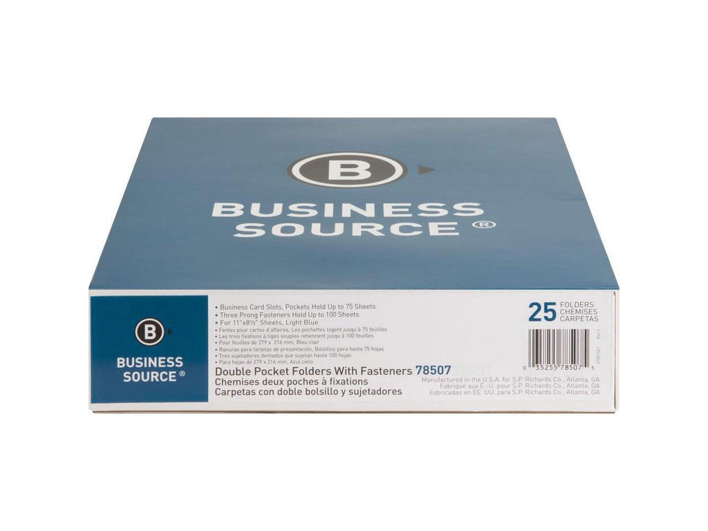 Business Source, BSN78507, Pocket Folder, 25 / Box, Light Blue
