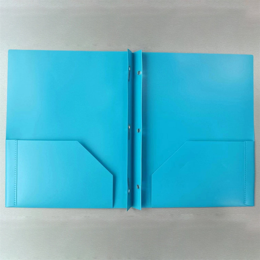 DJJGXAN Plastic Pockets Folders with Brads Folders with Pockets and Prongs 2-Pocket Folder with Fasteners, Fit Letter Size Paper, Use for School Office Home Business (Blue)