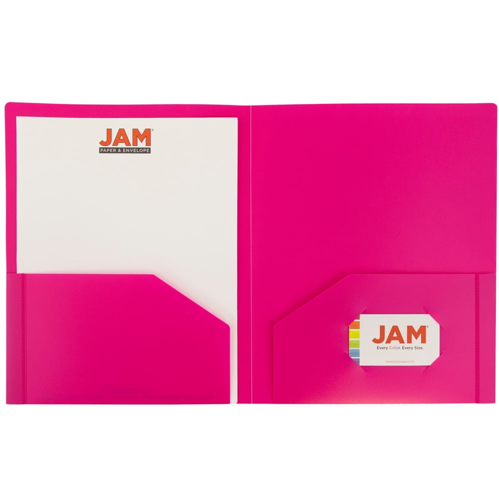 JAM Heavy Duty Plastic Two Pocket Presentation Folders, Fuchsia Pink, 6 pack
