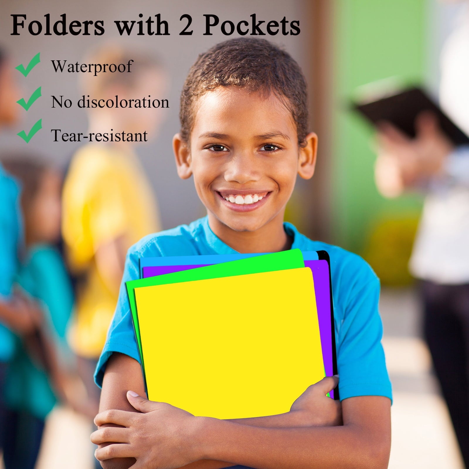 Plastic Folders with Pockets (8 Pack, Assorted Colors), Durable Heavy Duty File Folders with Business Card Slot, 2-Pocket Folder for Schoolwork & Office,Letter Size