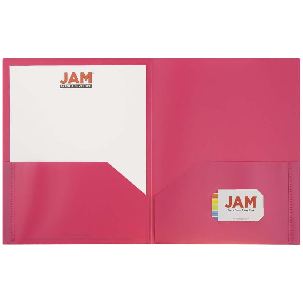 JAM Paper Plastic 2 Pocket School POP Folders, Fuchsia Hot Pink, 6/Pack