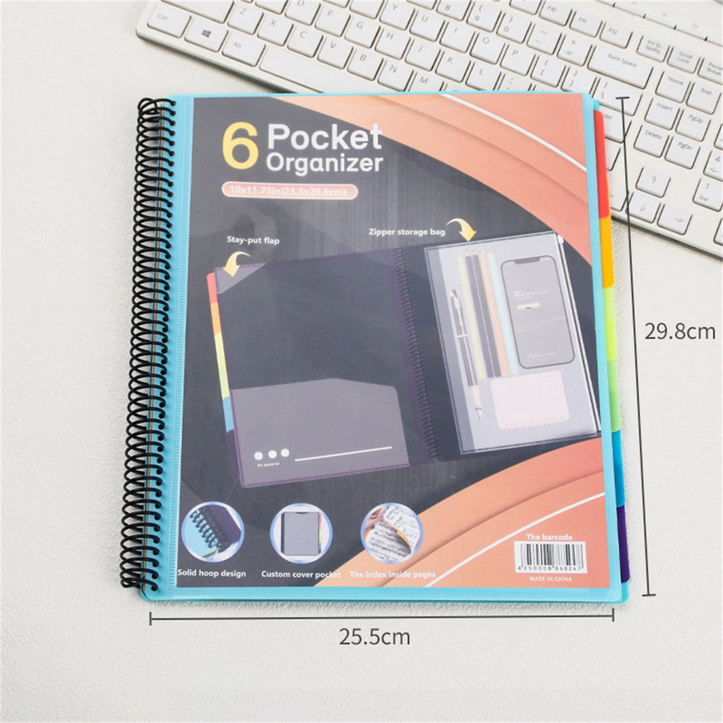 witspace 6/12 Pocket Poly Project Organizer, Round Tab Binder Organizer Spiral Project Folder Multi Pocket Folder Binder with Pockets Letter Size, Back Cover Utility Pouch, School Supplies