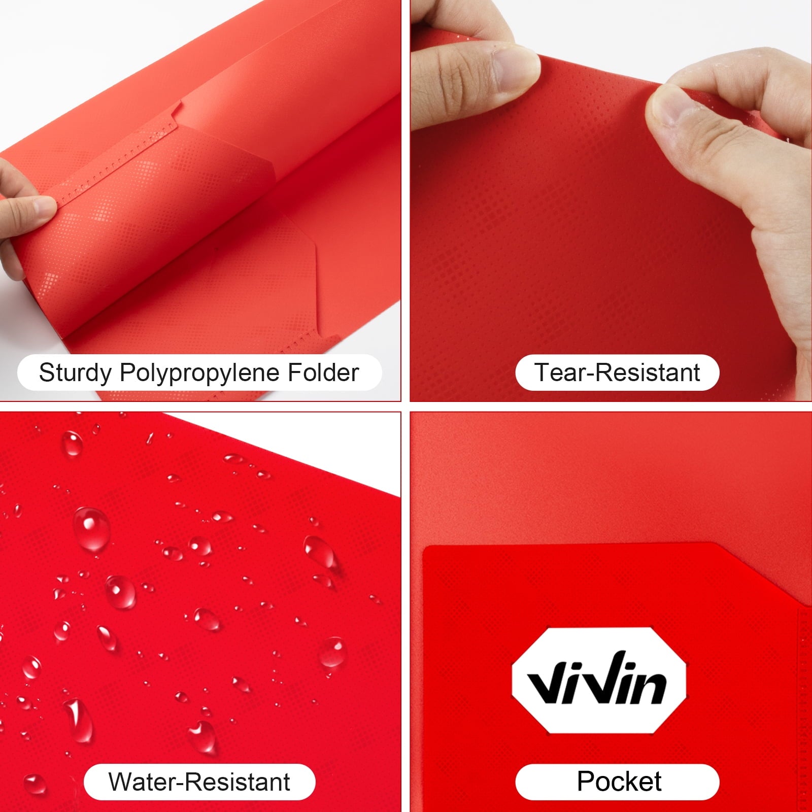 ViVin Sturdy Plastic Folder with Pockets and 3 Prongs, 5 Pack, Assorted Color Lighting Pattern