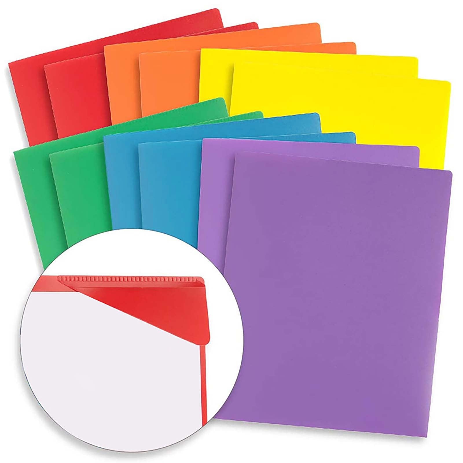 1Pocket Folders, Plastic Portfolio, Folder for and Office, 2-Pocket Paper Organizer, 3 Hole Punch, Letter Size, Asst Colors (Blue,Yellow,Green,Purple,Red,Orange),18.9*11.8''(Red)