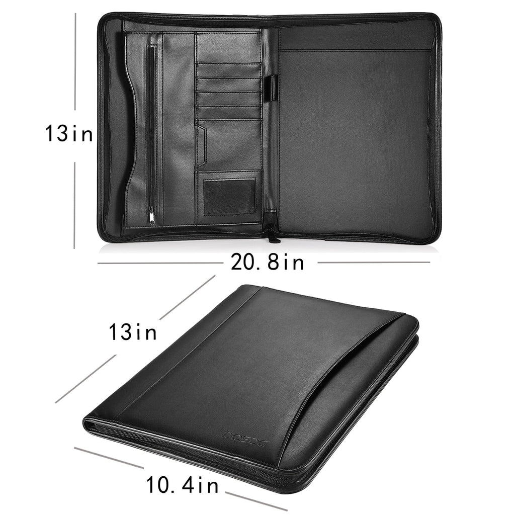 Bospa Padfolio Portfolio Folder/Multi Function Folder/Business Folder with Zippered Closure and Professional Leather (Black)