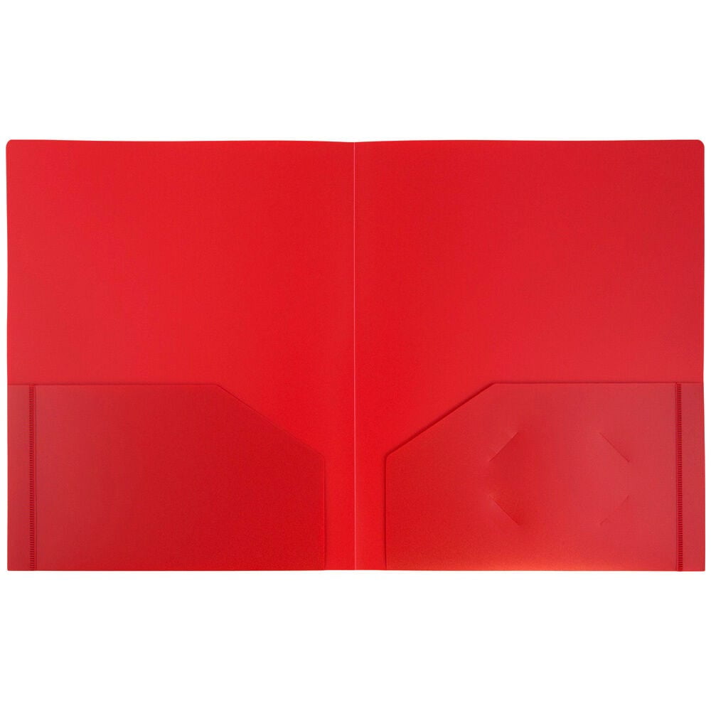 JAM Paper Heavy Duty Plastic 2 Pocket School Folders, Red, 3/Pack