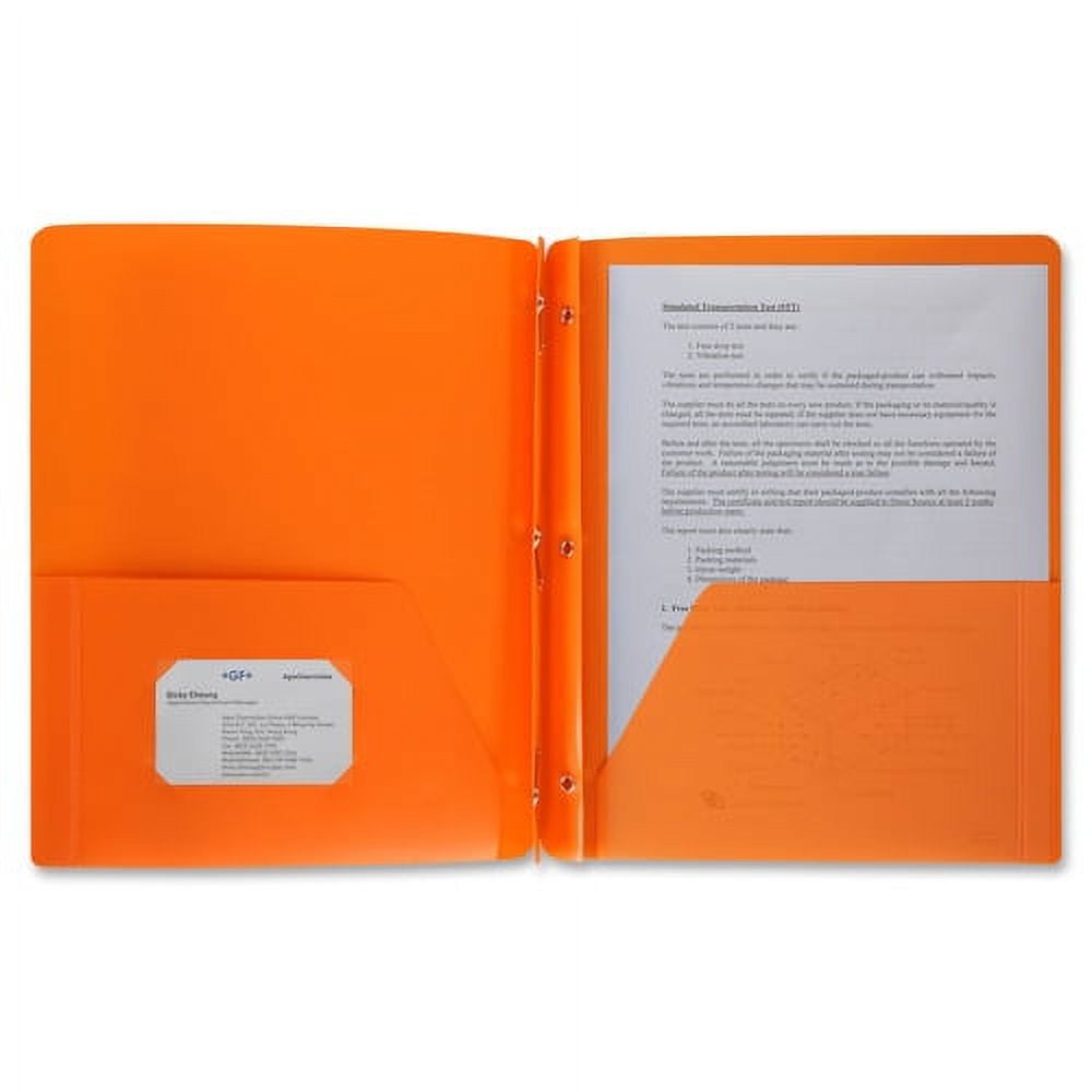 Business Source 3-Hole Punched Poly Portfolios Letter - 8 1/2" x 11" Sheet Size - 50 Sheet Capacity - 3 x Prong Fastener(s) - 2 Pocket(s) - Poly - Orange - 1 Each