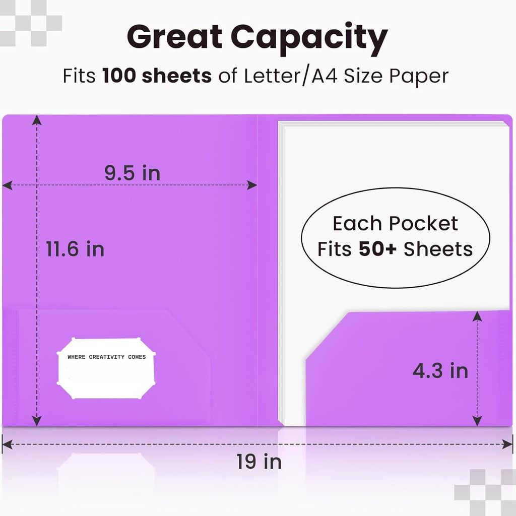 Folders with Pockets, Pastel Colors, Heavy Duty Pocket Folder, Plastic Folders with Pockets, 2-Pocket Folder Bulk, Aesthetic File Folder, Back to School Office Filing Supplies