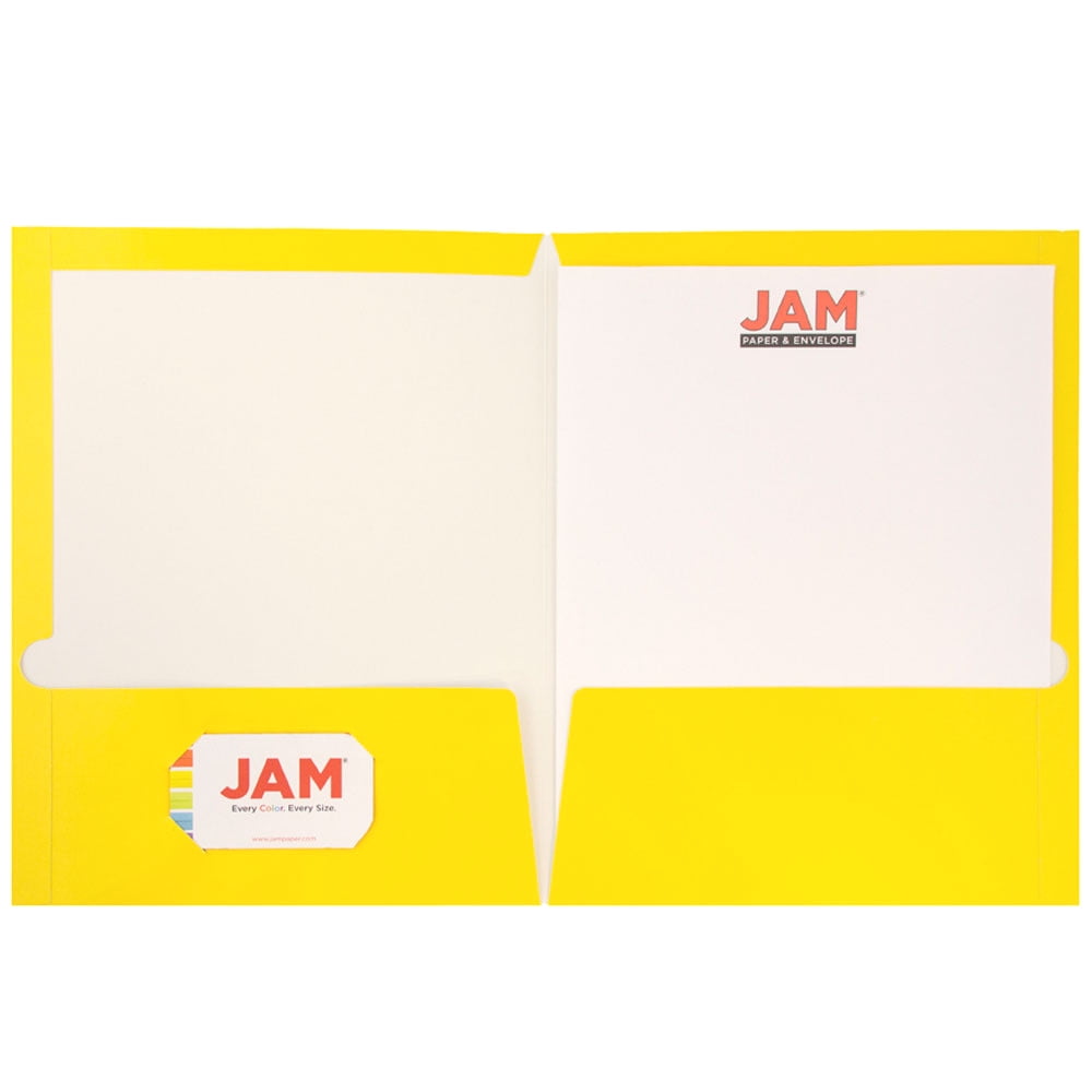 JAM Paper Glossy Two Pocket Folders, Yellow, 6 per Pack