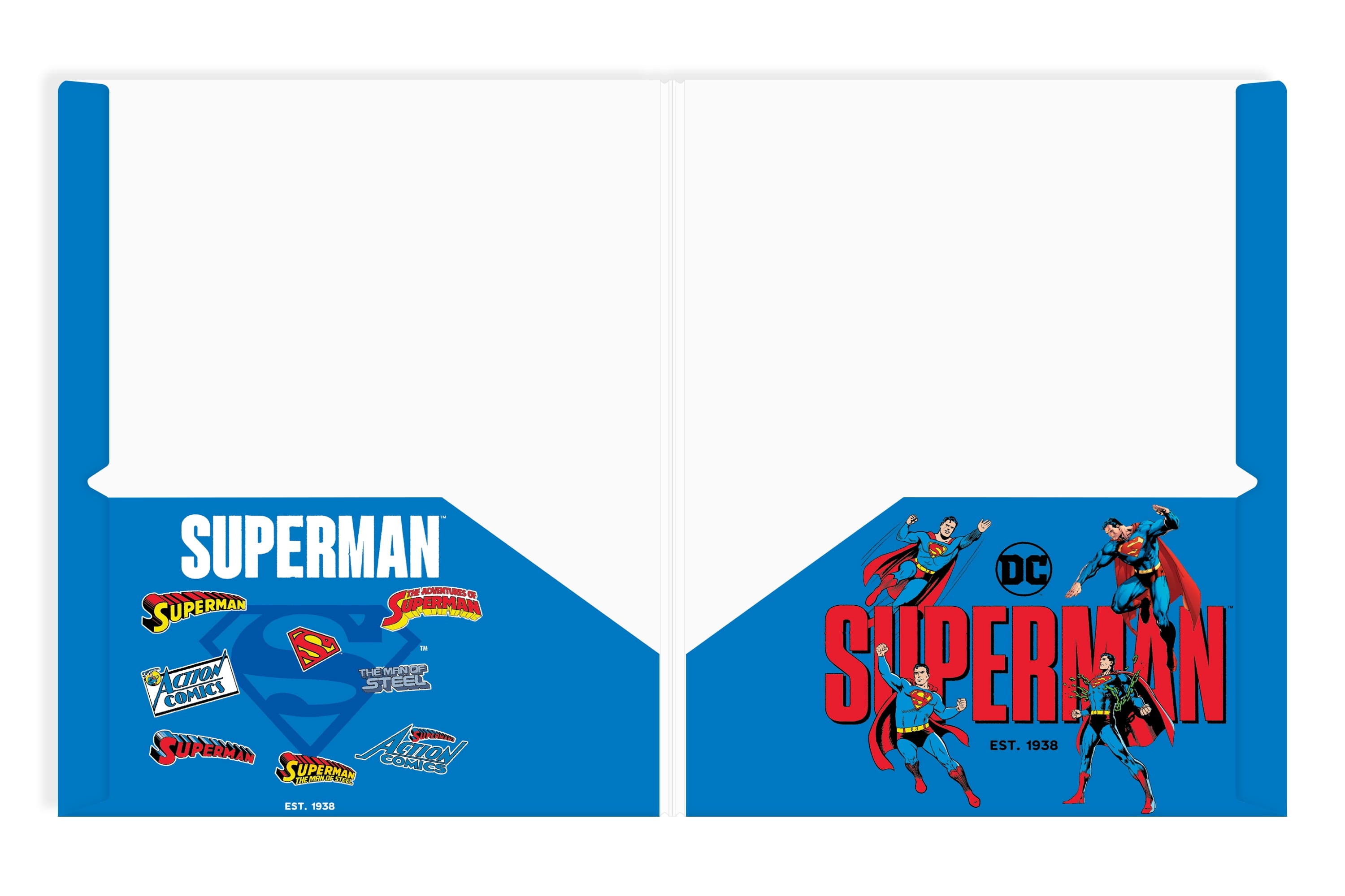 Superman 2-Pocket Paper Folder with 3 Prongs, 9.25" x 11.6", for Students