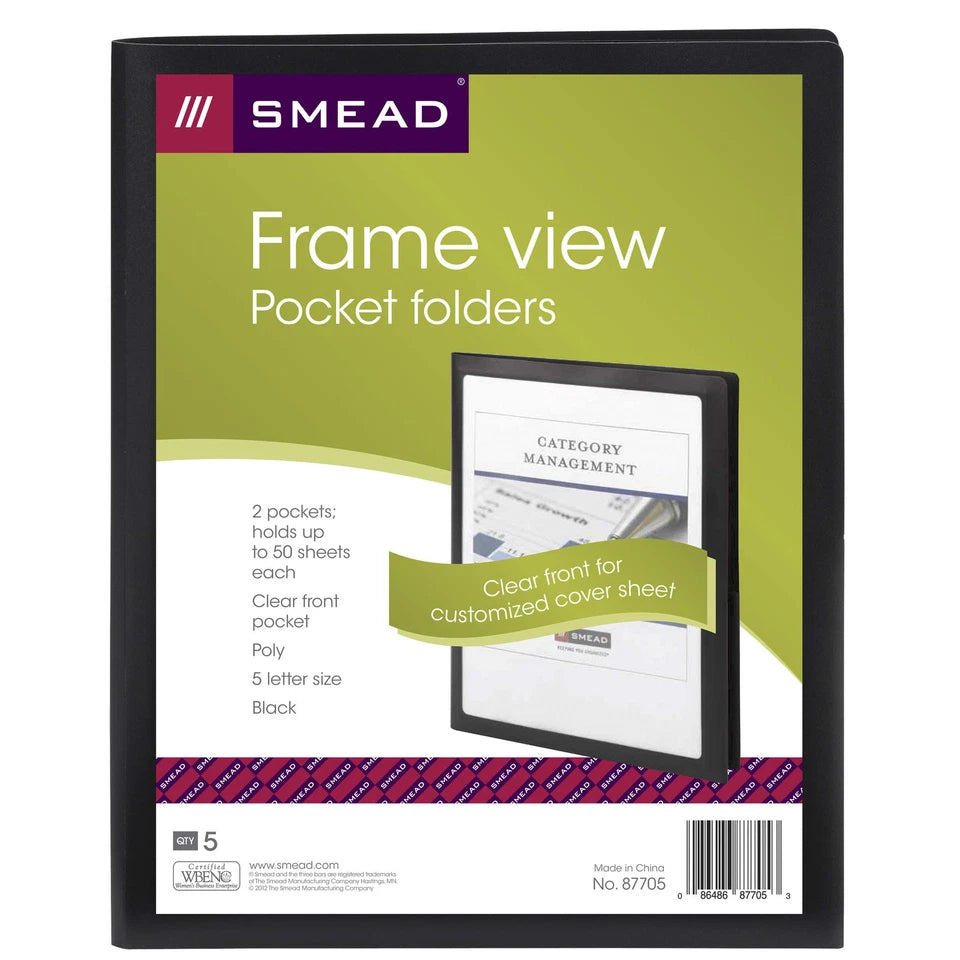 Durable Black Two Pocket Folder With Clear Display Window Pack Of 5