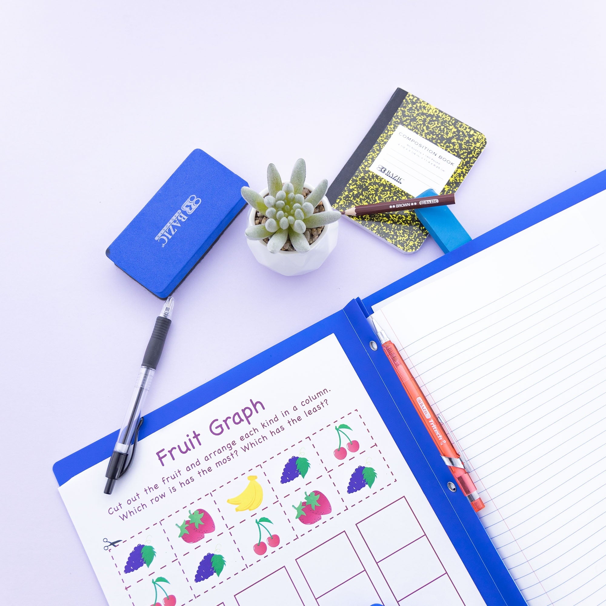 BAZIC 2 Pockets Poly Folder, 3 Prong Fastener Clip, Blue Color, 5-Pack