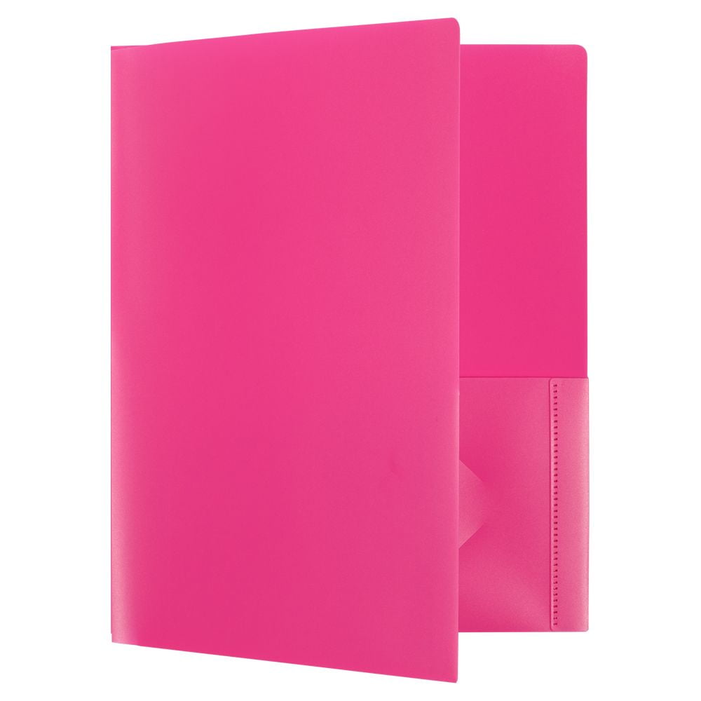 JAM Paper Heavy Duty Plastic Two Pocket Presentation Folders, Fuchsia Pink, 108/pack