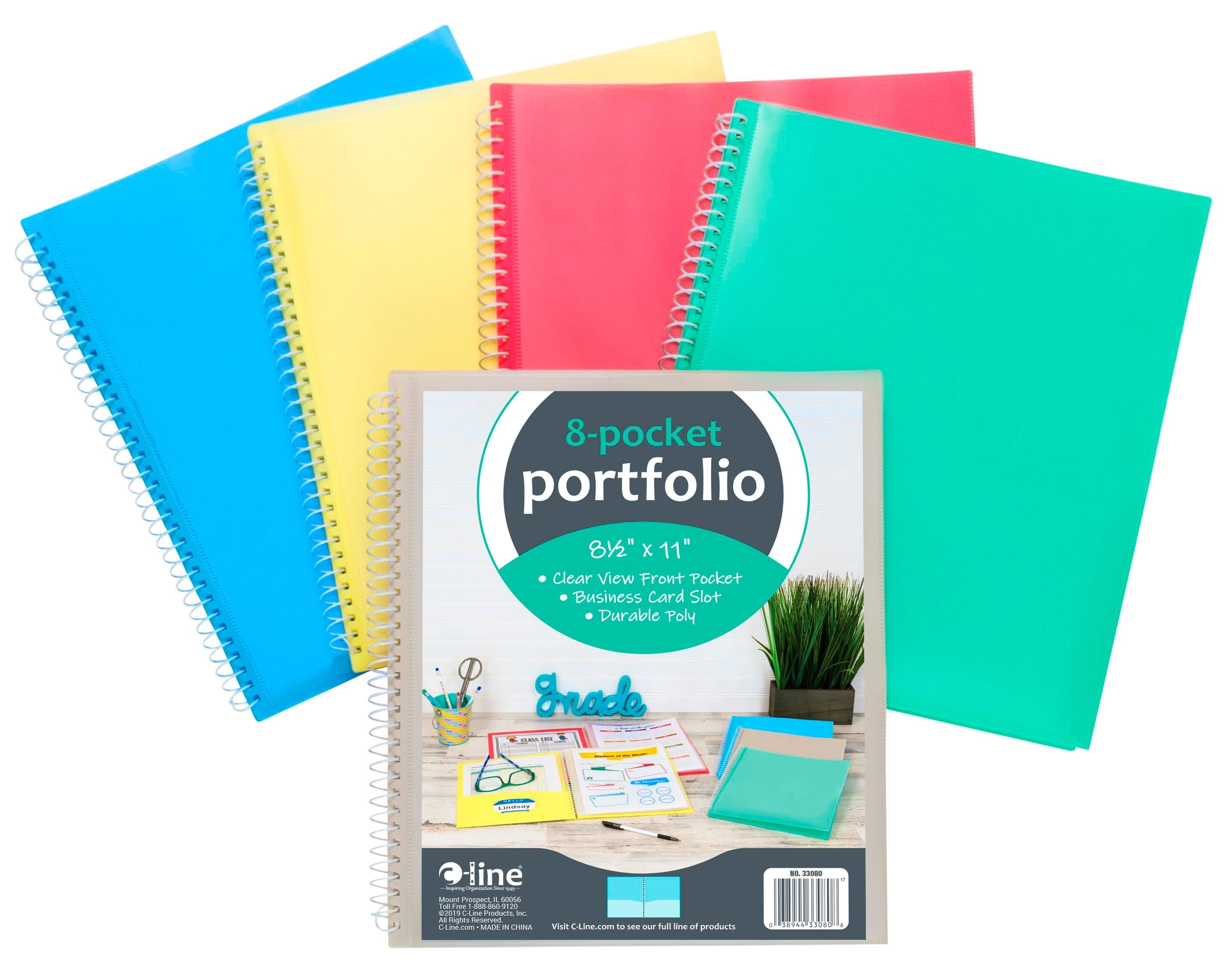 C-Line Spiral Poly Portfolio, 8-1/2 x 11 Inches, 8 Pockets, Assorted Colors