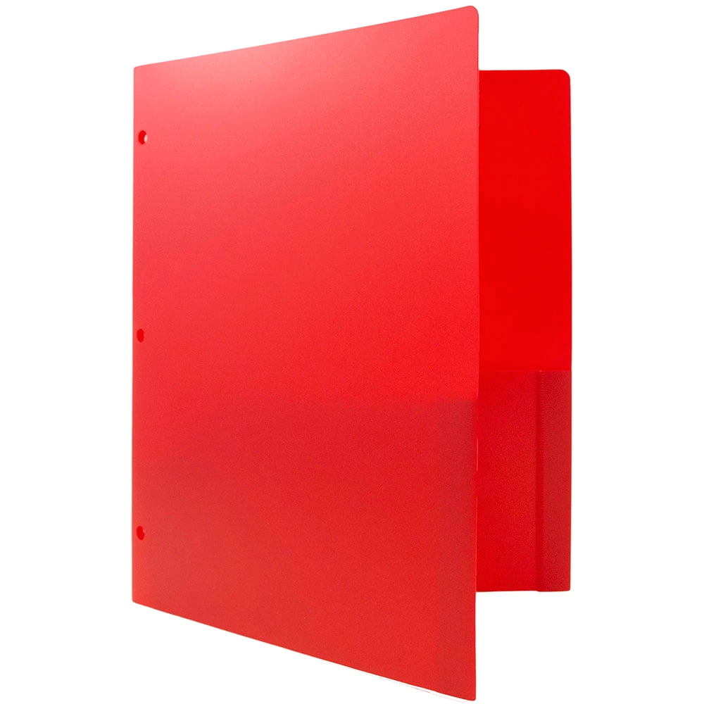 JAM Paper® Plastic Two Pocket 3 Hole Punched Presentation School Folder, Red, 108/pack
