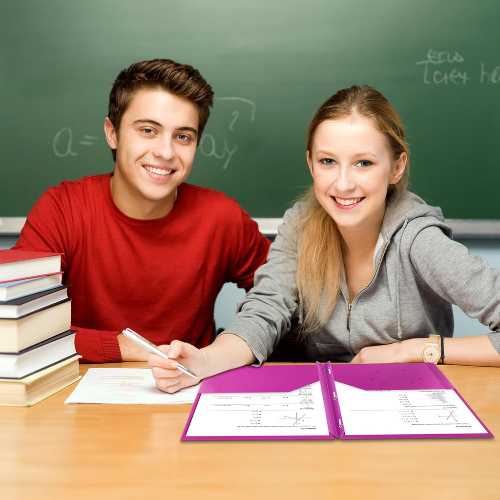 6 Pack Plastic Folders with Pockets and Prongs, 2 Pocket 3-Clasp Folders, Tear-Resistant, Long Lasting Acid-Free Poly, Use for School Office Home Business