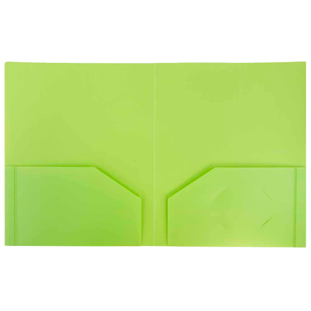 JAM Paper Heavy Duty Plastic 2 Pocket School Folders, Lime Green, 3/Pack