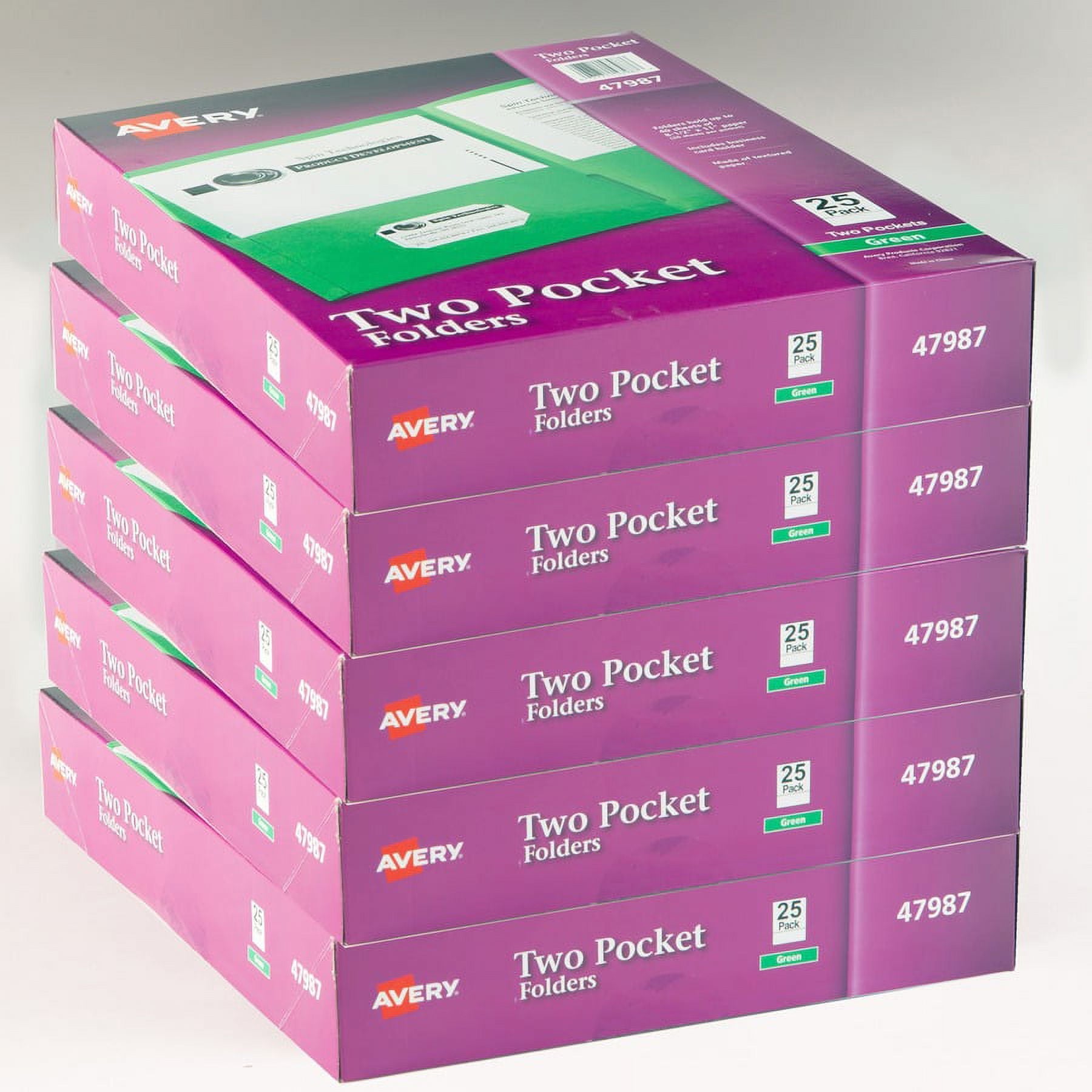 Avery® Letter Pocket Folder - 8 1/2" X 11" - 40 Sheet Capacity - 2 Internal Pocket(s) - Green - 125 / Carton