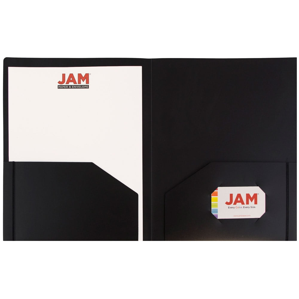 JAM Paper Heavy Duty Plastic 2 Pocket Presentation Folders, Black, 6 Pack