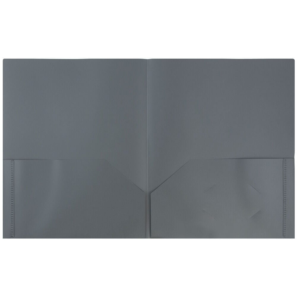 JAM Paper Plastic 2 Pocket School POP Folders, Grey, 3/Pack